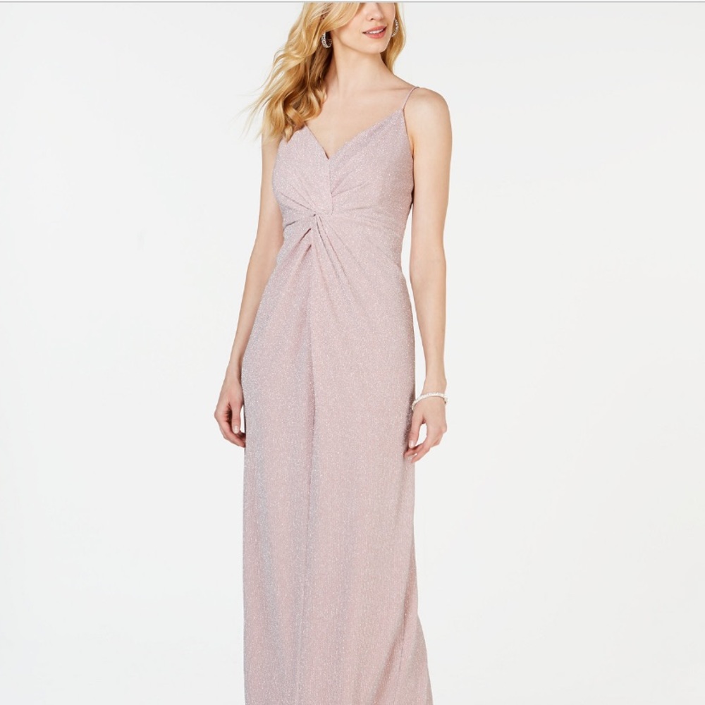 Adrianna Papell metallic blush knotted gown sz 4